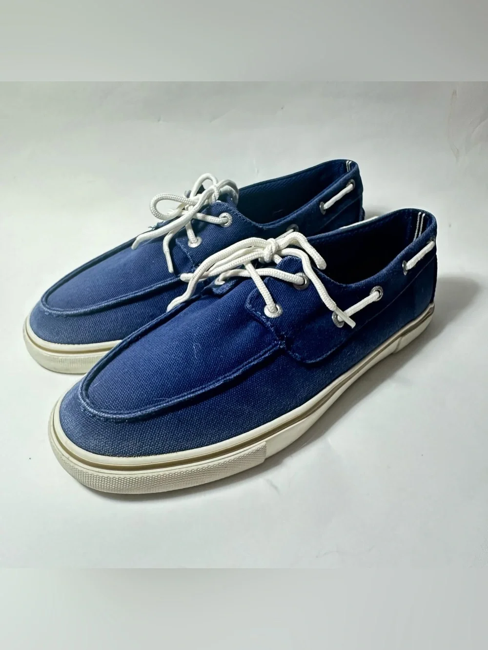 Nautica Galley Boat Shoes Navy Blue Canvas White Laces Mens 9 US 8.5 UK 42 EU